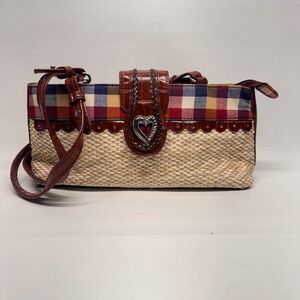 M.C. Straw Plaid‎ Shoulder Bag Wmn Medium Brown Heart Buckle Cottagecore Western